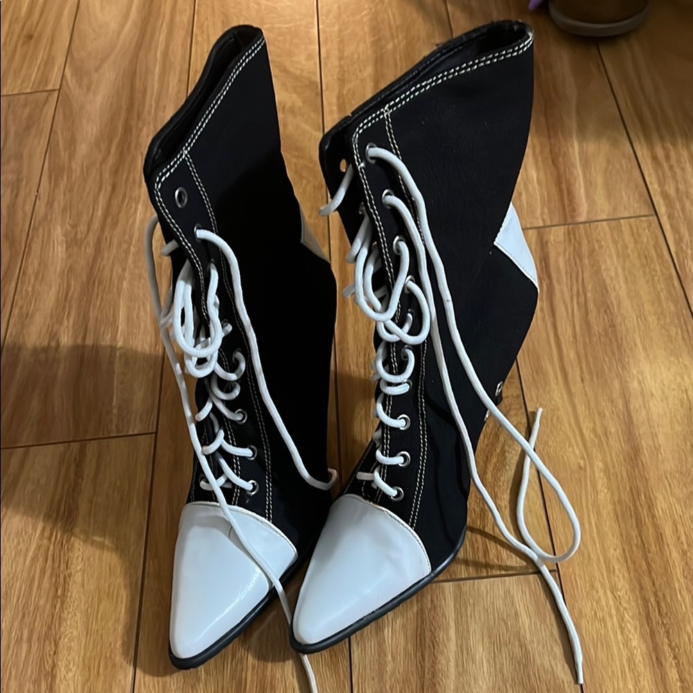 Plats Chic Black and White Lace-Up Boots